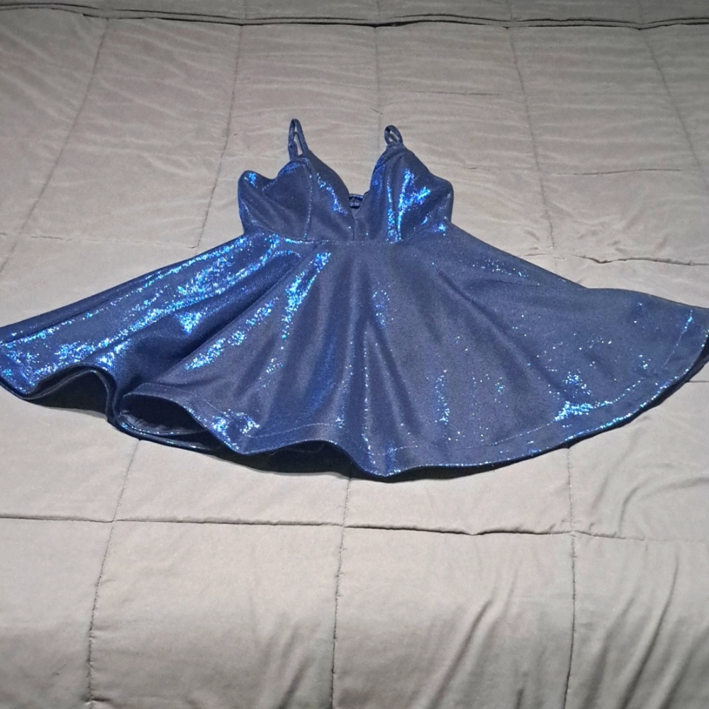 Speechless Metallic Blue Mini Dress